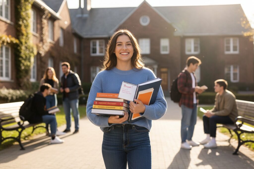 una ragazza finalmente soddisfatta dei suoi miglioramenti scolastici